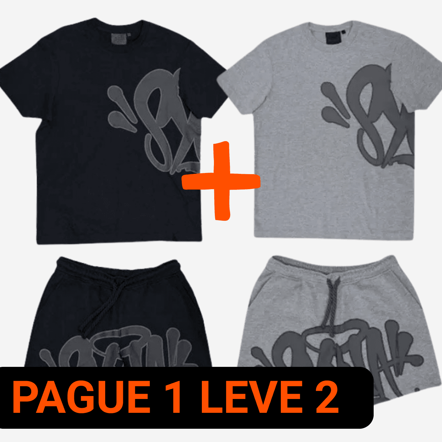 Conjunto Shorts Synaworld Preto/Cinza + Conjunto Shorts Synaworld Cinza (Pague 1 Leve 2)