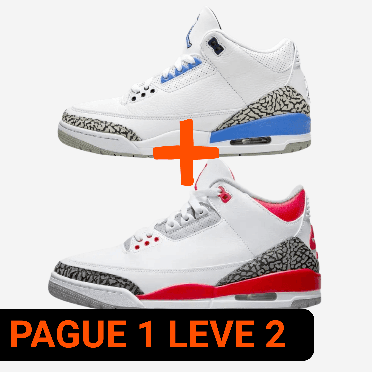 Air Jordan 3 Fire Red + Air Jordan 3 UNC Azul (Pague 1 Leve 2)